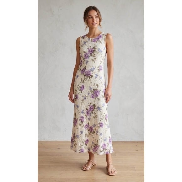 Erika Dresses & Skirts - Erika Dress Cream Floral VTG Fairy Medium Maxi Sheath Cottagecore Cabbage Rose